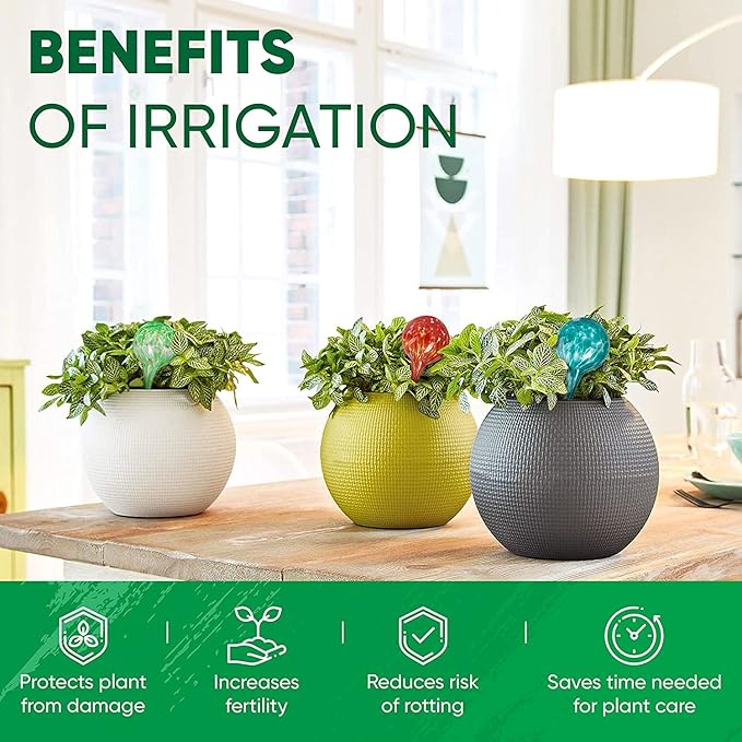 Mission Gallery Plant Watering Globes Set of 8 - Small Self Watering Globes for Indoor & Outdoor Plants - Multicolored, Automatic, Glass Watering Bulbs for Daily Use, Plant Watering Devices