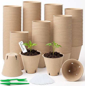 120 Pack 3.15 Inch Peat Pots Plant Starters for Seedling, Herb Seed Starter Pots Kits, Garden Germination Nursery Pot wit 30 Plant Labels, 2 Transplant Tools.