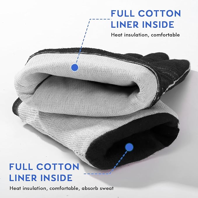 QeeLink Welding Gloves - Heat Resistant Leather and Fireproof Stitching for Fireplace Fire Pit Wood Stove BBQ Gardening Gear