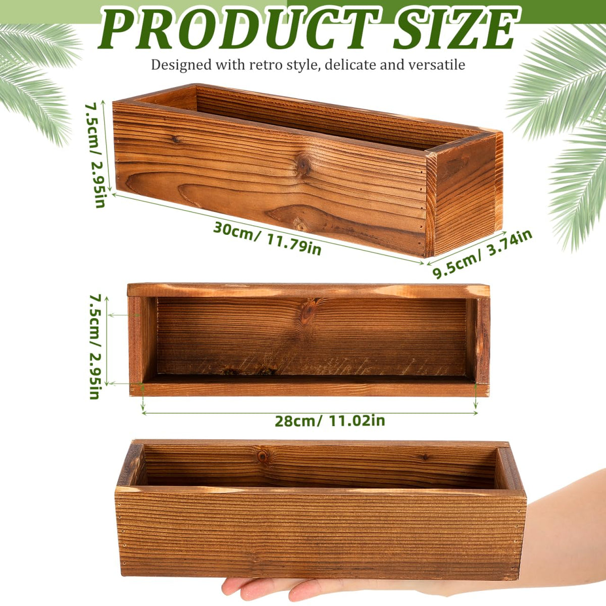 Toddmomy Wood Planter Box Rustic Wood Flower Pot for Succulents Herbs and Small Plants 11.81 X 3.74 X 2.75 in Indoor Outdoor Window Sill Garden Balcony Office Decor
