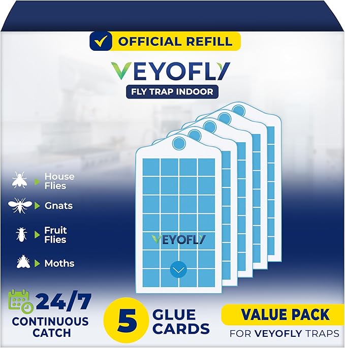 VEYOFLY Fruit Fly Traps for Indoors Refill, Gnat Traps for House, Fly Catcher Indoor, Fly Trap, Fly Trap, Plug in Catch for Fruit Flies, Moths, Gnats, Mosquito Trap (Pack of 5 Refills)