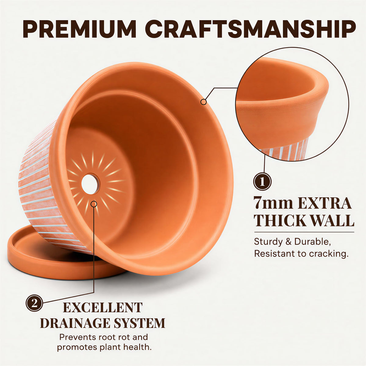 Cedilis 2 Pack 6 Inch Terracotta Pots with Drainage and Saucer