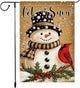 Let It Snow Snowman Garden Flag Double Sided 12x18 Inch Burlap Winter Outdoor Yard Decoration with Cardinal Bird and Holly Christmas Holiday Decor