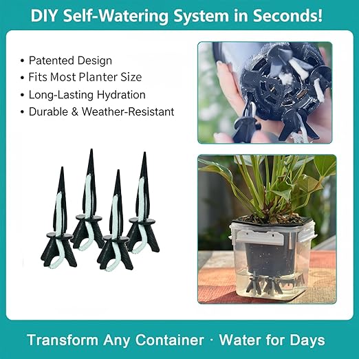 GreenShip 4 Pack Self Watering Spikes for Indoor & Outdoor Plants, Automatic Plant Watering Stakes, Patented Wick Spikes, Vacation Use (Large(for Height 17"+ Planter))