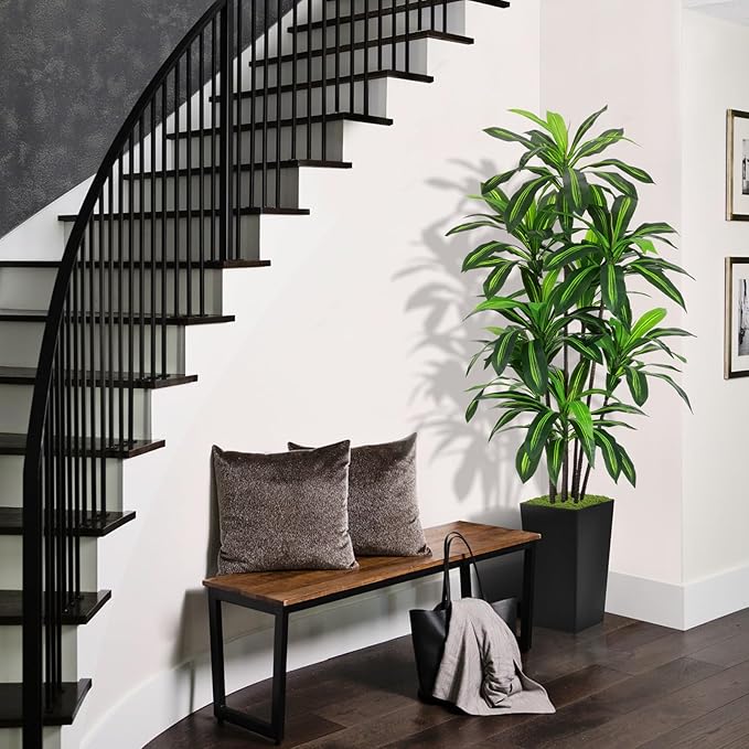 Artificial Dracaena Tree 6FT - Faux Tree with Black Tall Planter - Fake Tropical Yucca Floor Plant Potted - Artificial Silk Tree for Home Office Living Room Decor Indoor