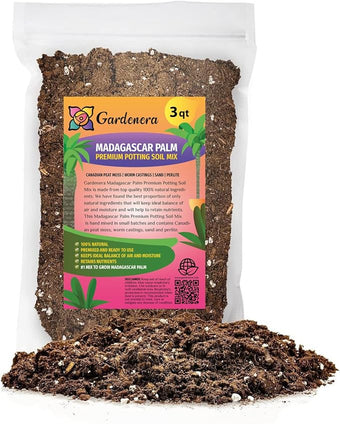 GARDENERA Madagascar Palm Potting Soil - Enhance Growth and Health with Professional Grade Nutrient-Rich Mix - 3 Quart
