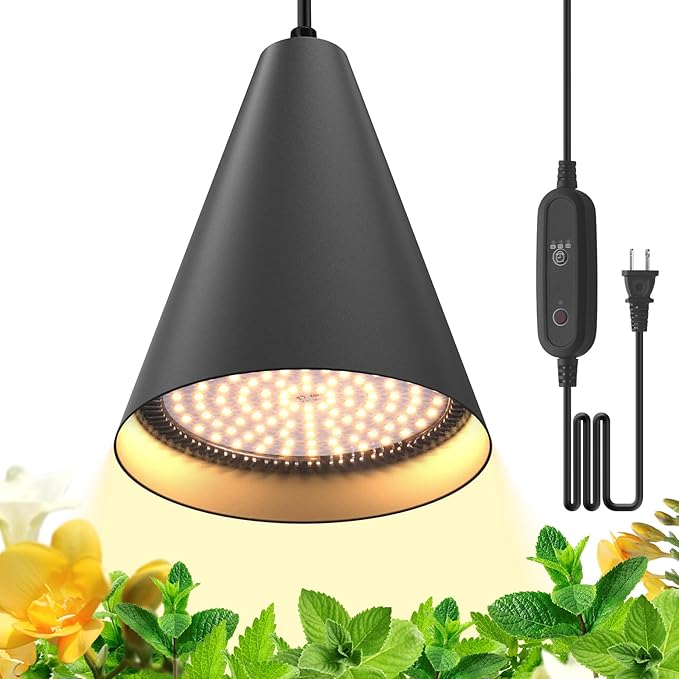 Bstrip Hanging Grow Lights, Full Spectrum Hanging Plant Lights for Indoor Plants, 25W Black Grow Light Bulbs with 16.4FT Power Cord, 3000K Grow Light for Indoor Plant with Timer for Garden, Flowers
