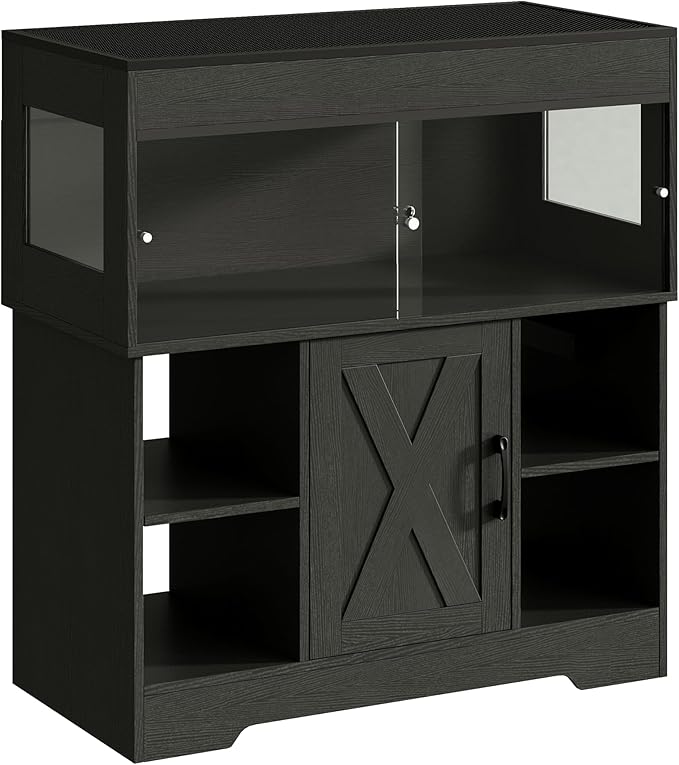 Herture 40 Gallon Reptile Terrarium Tank with Storage Cabinet, Reptile Tank with Stand, for Leopard Geckos, Corn Snakes, Juvenile Pets, Sliding Acrylic Doors, Mesh Top, Power Outlet, Black PX03RTB