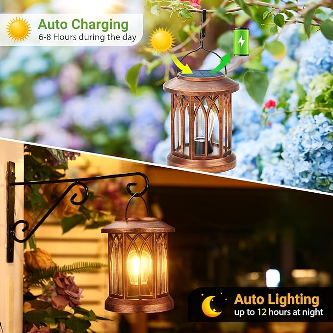 WdtPro Solar Lanterns Outdoor Hanging 2 Pack, Upgraded Bright Solar Lantern Lights Outdoor Waterproof, Solar Powered Lantern Over 12Hrs Hanging Lights for Outside Garden Yard Patio Decor (Copper)