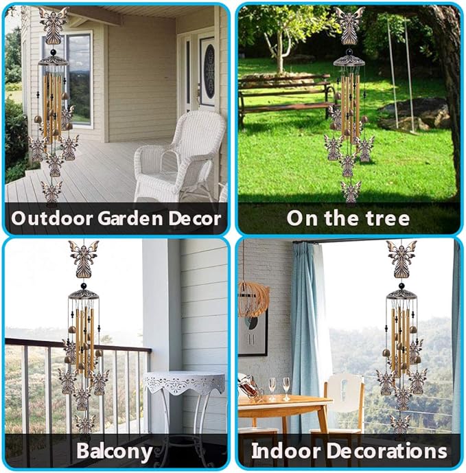Garden Angel Wind Chimes Outdoor Indoor Decor - With 4 Tubes 6 Bells 7 Angels Wind Chime, Mobile Romantic Wind Catcher, Angel Windchimes for Home, Mom Gifts, Balcony, Tree, Festival, Garden Decoration