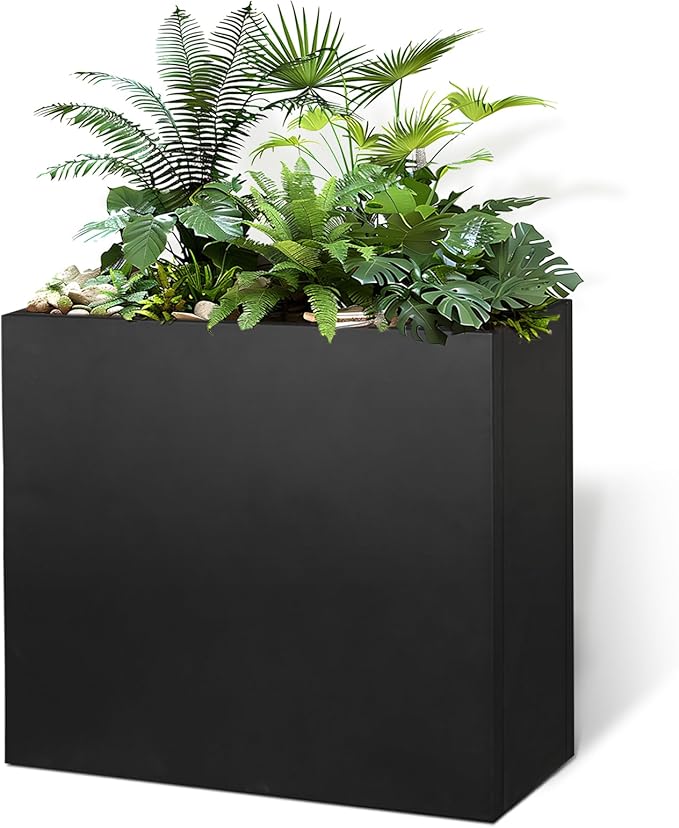 GZLVSOW Black Steel Metallic Heavy Planter 30" x 12" x 24" for Outdoor Plants Metal Long Outdoor Planter Spliced Flower Box with Partitions for Outside,Indoor,Garden (Black, 30 * 12 * 24)