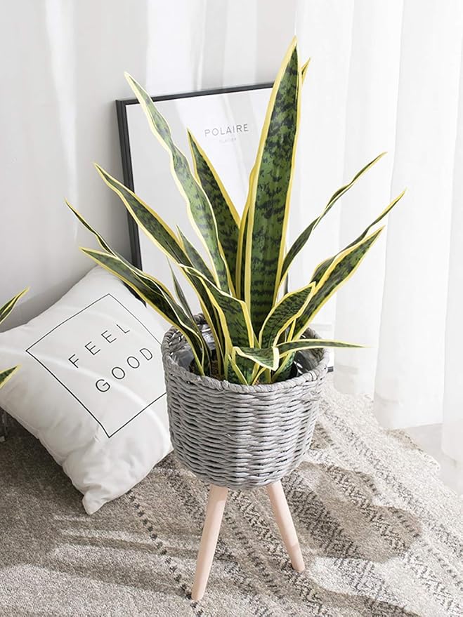 Beebel Artificial Snake Plant 22" Fake Sansevieria Potted Plants Plastic Greenery Perfect Faux Agave Plant for Home Garden Office Store Decoration
