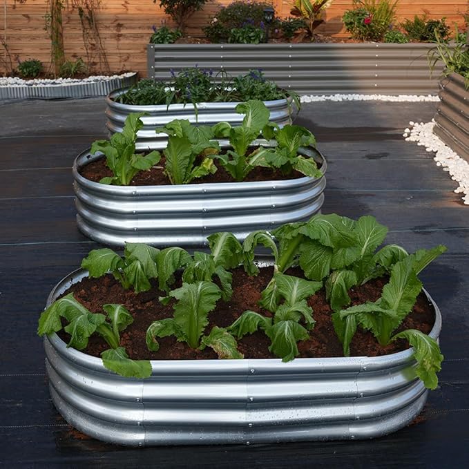 4x2x1 ft Galvanized Raised Garden Bed Outdoor, 3-Pack 12" Tall Metal Planter Boxes for Planting Vegetables, Flowers, Herbs, Tomato - Corrugated Rust-Resistant Elevated Garden Beds Kit, Silver