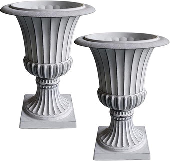 Austram Urn Planters 22", Set of 2, Tall Stone-Resin Pedestal Planters for Outdoor Plants, Large Front Porch Decor, Patio Garden Pots, Outdoor Urns for Entryway, Porch & Deck, White Plant Pot