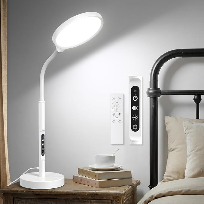 10000 Lux Light Therapy Lamp, Sunlight Therapy Lamps with 3 Color Temperatures &Dimmable &Timer, Full Spectrum &UV-Free Happy Lamp Light Therapy with Remote, Daylight Lamps for Home(White, Table Lamp)