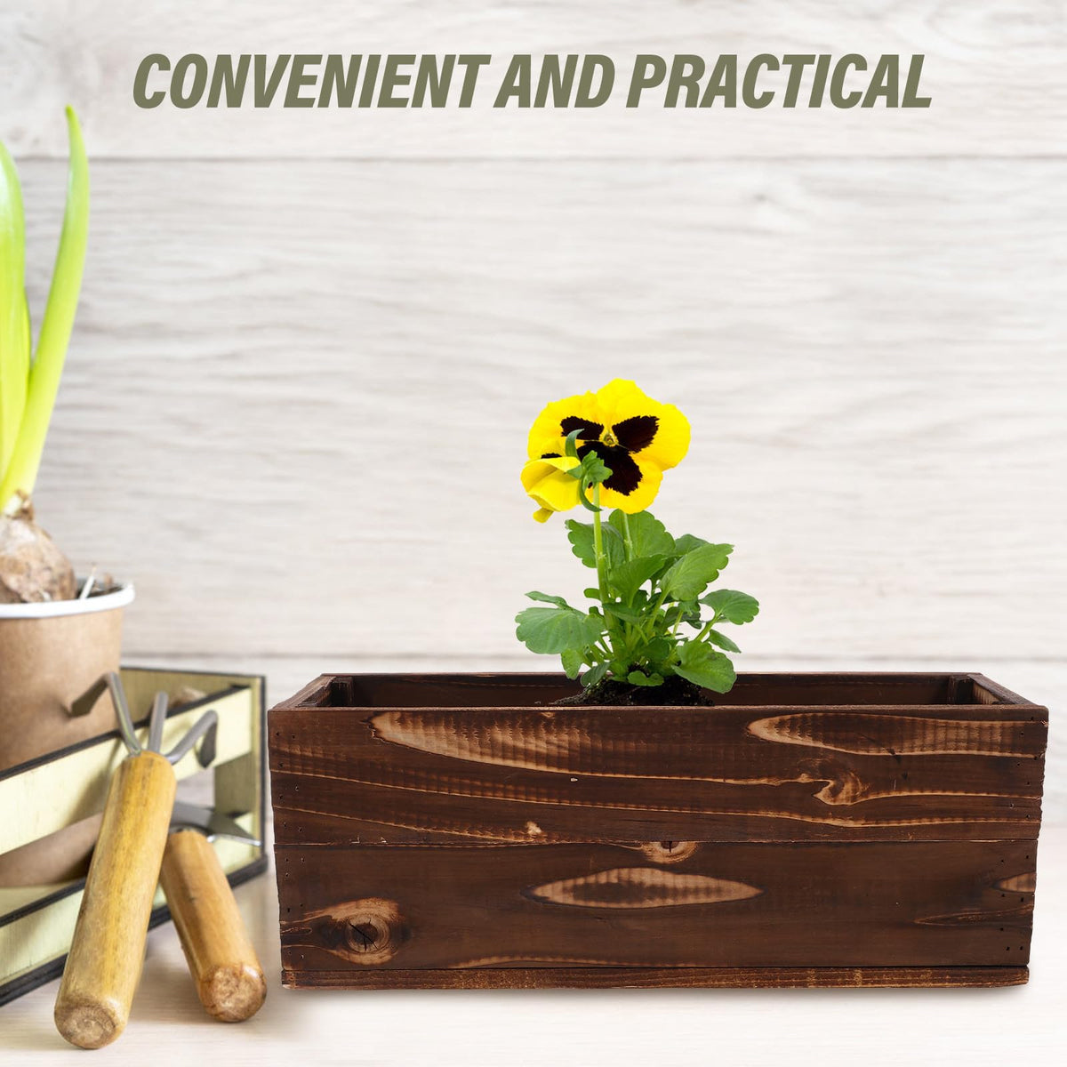 Rectangular Wooden Window Box Planter with Treated Finish for Garden
