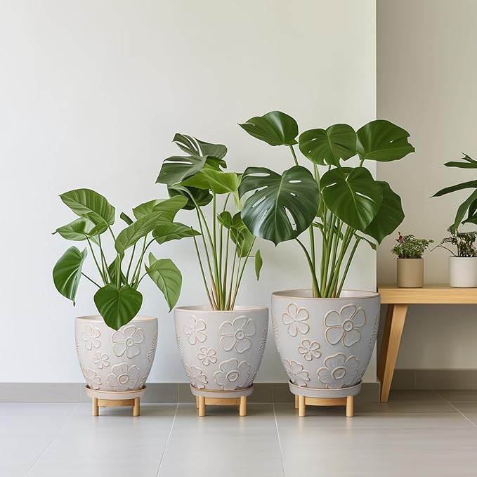 MPotTo 10 Inch Ceramic Planter Pot Large Plant Pot for Indoor Plants Outdoor Round Flower Pot with Drainage Hole and Saucer for Home Garden Decor White