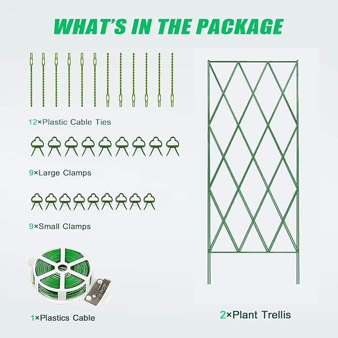 DoCred Cucumber Trellis, 2 Pack Metal Foldable A Frame Garden Trellis for Raised Bed Climbing Plants, Vegetables, Includes Plant Support Clips, Twist Ties, Plastic Ties, A Frame Trellis, Green