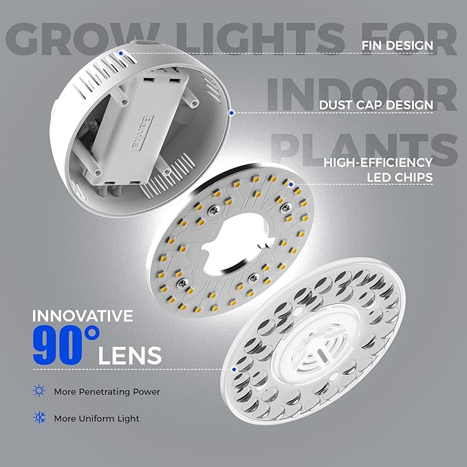 Barrina Orbgrow OG09 Puck Grow Light, 5000K 36W(4 x 9W, 540 Watt Equiv), Full Spectrum Plant Light for Indoor Plants, Magnetic & Linkable with Timer, 5 Levels Dimmable for Plant Shelf, 4 Packs