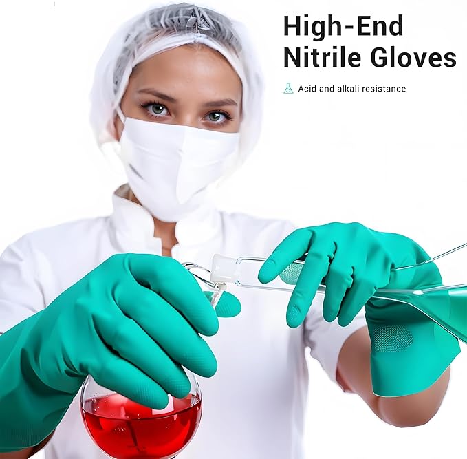 ThxToms Chemical Resistant Nitrile Gloves, Resist Household Acid, Alkali, Solvent and Oil, Latex Rubber Free, 1 Pair Large