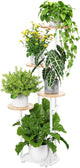 TOSKING 5 Tier Metal Plant Stand Indoor， Plant Shelf, Corner Shelf Flower Pot Stand for Outdoor Plant Stand for Living Room Balcony Garden Patio Bedroom (White and Wood, 42in)