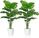 SAJANDAS Set of 2 Artificial Monstera Deliciosa Plants in Pots, Fake Tropical Palm Tree with Greenery Leaves Stems, 28 Inch Artificial Cheese Plant for Home Bathroom, Office, Windowsill Decor