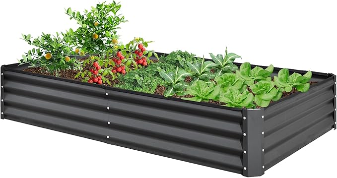 Domi Galvanized Raised Garden Bed, 6x3x1Ft Thickening Metal Planter Box for Vegetables Bottomless for Backyard Outdoor, 1" Deep w/ 128 Gallon Capacity - Dark Gray