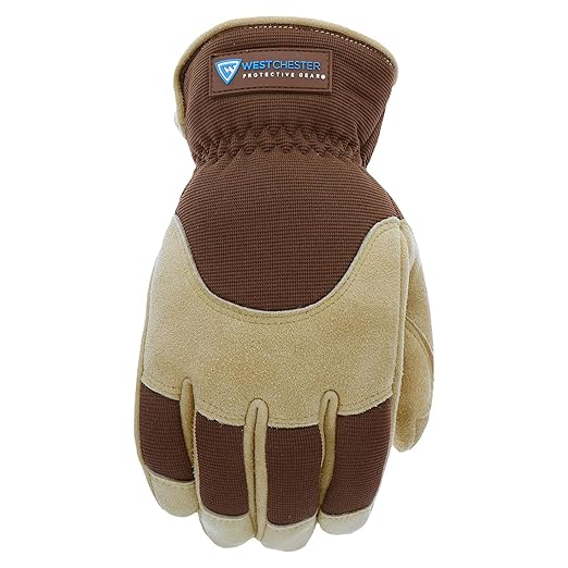 West Chester Deerskin Split-Leather Palm Men's Work Gloves, Thinsulate Lining, Winter Gloves, Tan/Brown, Large, (91510-L)