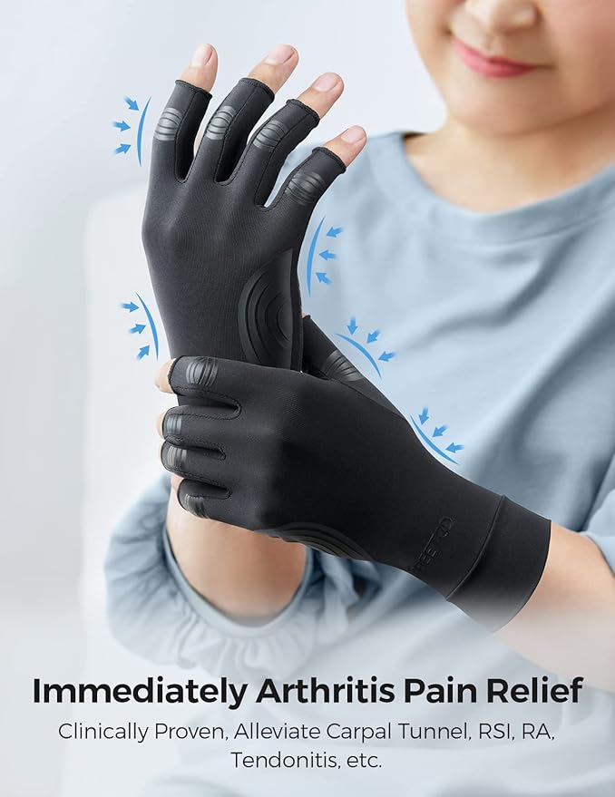 FREETOO Copper Arthritis Gloves for Carpal Tunnel Pain Relief, Strengthen Gloves to Alleviate Hand Pains,Swelling, Fingerless Computer Typing Gloves for Rheumatoid, Tendonitis Women/Men-L