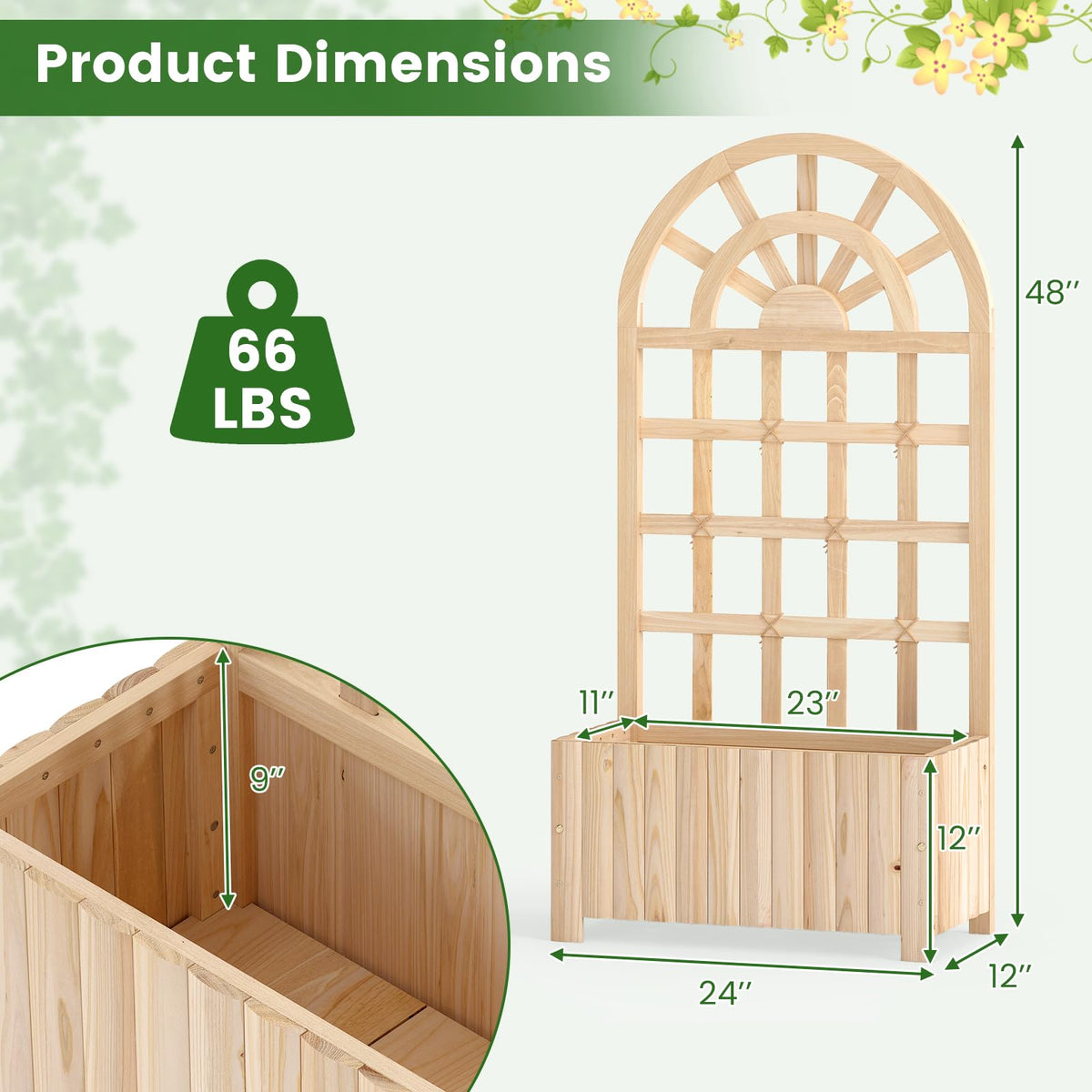 Happygrill Wooden Raised Garden Bed with Trellis & Privacy Screen
