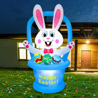 5 Ft Easter Inflatables Yard Decorations, Blow up Easter Bunny with LED Lights Basket Light up Outdoor Decor for Holiday Party Indoor Outdoor Garden Lawn