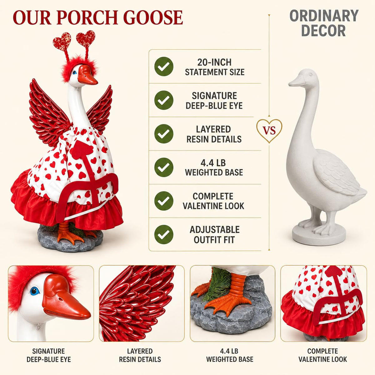 Garden Goose Statue with Angel Wings,Cute Outdoor Resin Garden Goose Decor
