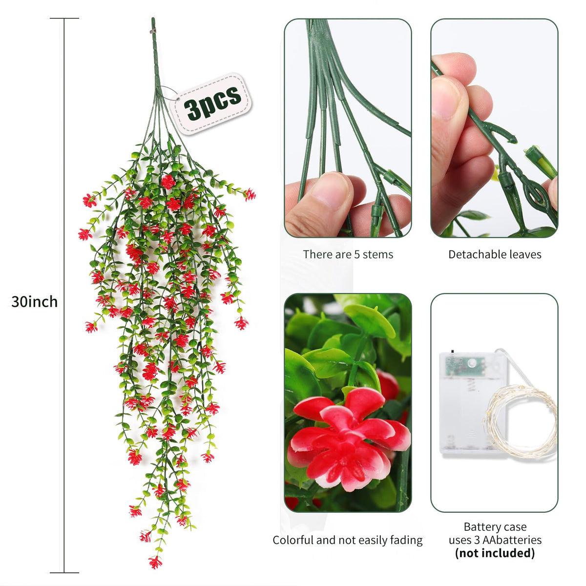 RECUTMS Vine Plant Fake Fern Plants Fall Faux Artificial Hanging Vines 3Pcs