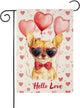 Valentine's Day Chihuahua Hello Love Garden Flag, House Yard Plaid Love Heart Outside Decoration, Spring Holiday Wedding Anniversary Outdoor Small Decor 12x18(12642)