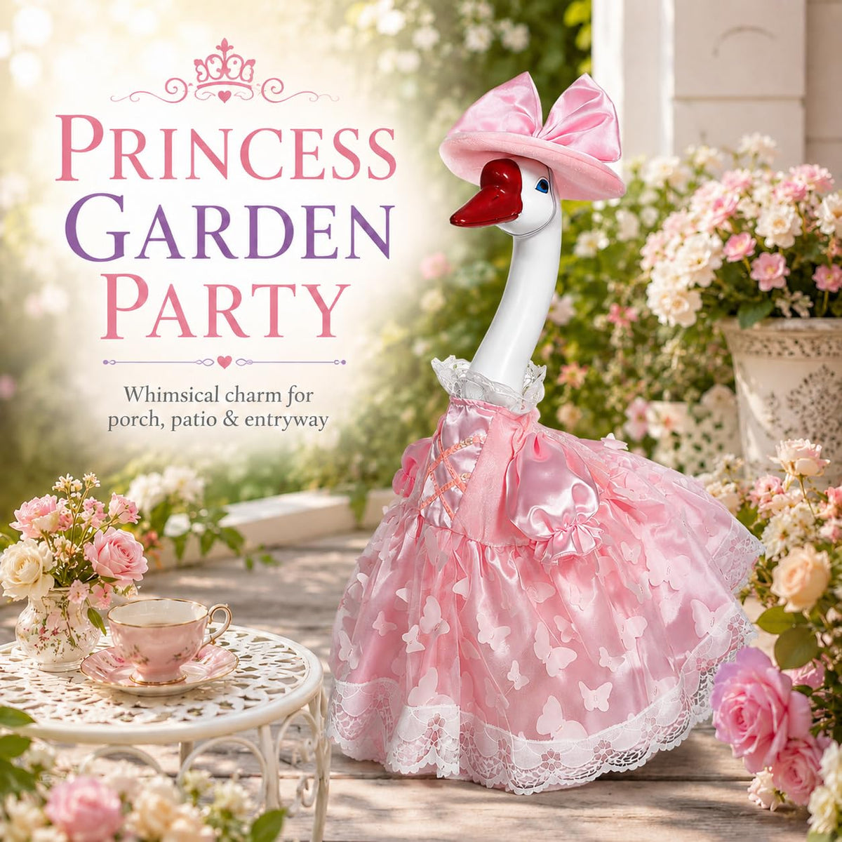 ViQuHaT Princess Goose Garden Statue with Pink Dress, Cute Outdoor Decor