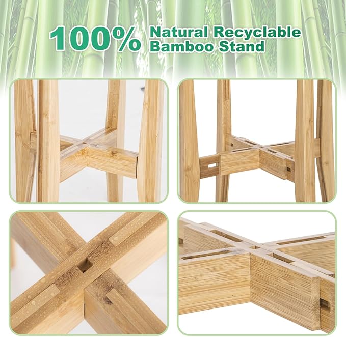 Plant Stand Indoor, Bamboo Plant Shelf, Adjustable Corner Plants Flower Holders Single Floor Plant Stand, Fits 8 to 12 Inches Pots,(Pot & Plant Not Included)(Nature)