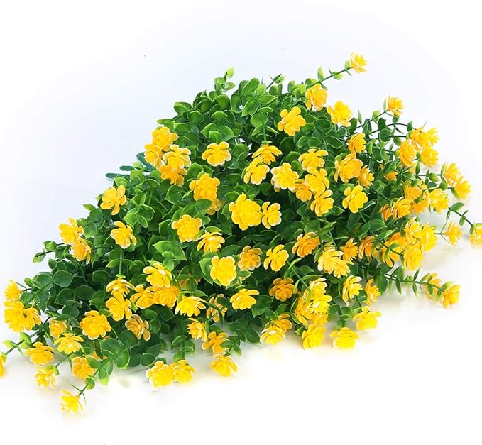 ArtBloom 24 Bundles Outdoor Artificial Flowers UV Resistant Fake Boxwood Plants, Faux Greenery for Indoor Outside Hanging Plants Garden Porch Window Box Home Wedding Farmhouse Décor (Yellow)