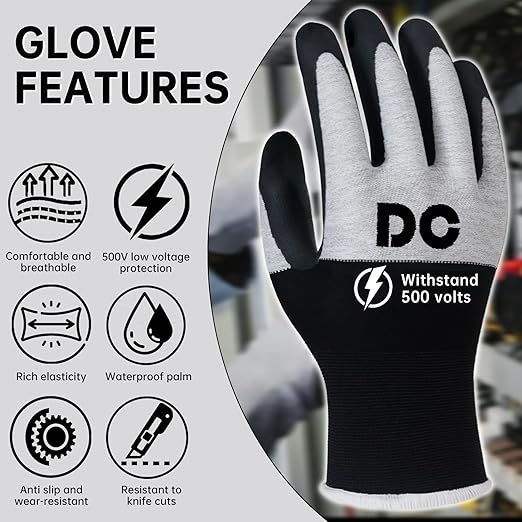 Insulated Electrician Gloves 500V Touch-Screen Voltage/Flame Retardant Work Gloves, Electrical Rubber Non-slip Texture Design for Electricians Prevent Shock