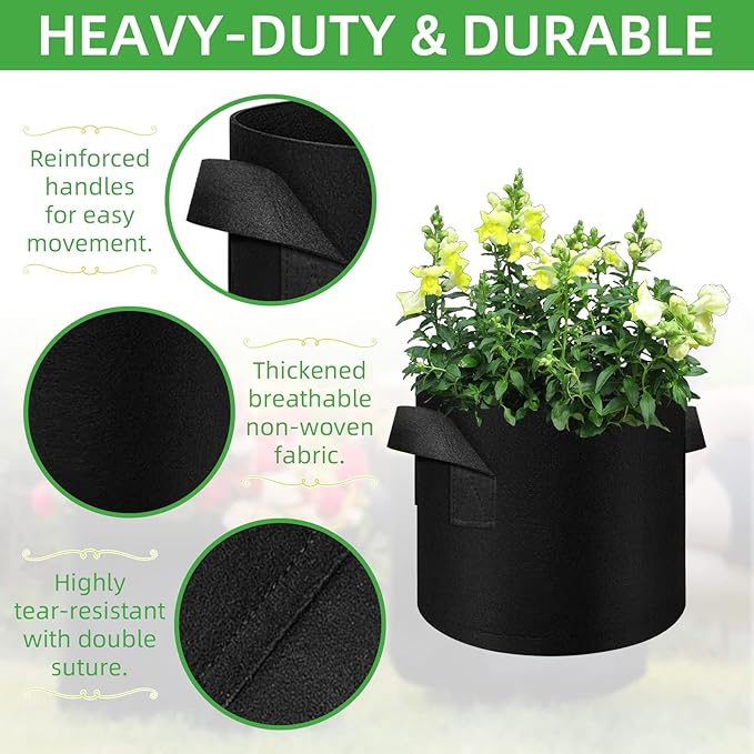 LITLANDSTAR 20 Pack 7 Gallon Plant Grow Bags, Breathable Felt Non-Woven Aeration Fabric Plant Grow Pots, Garden Planting Containers for Nursery Vegetable Flower Grow Bags with Handles (13.8x11.8inch)