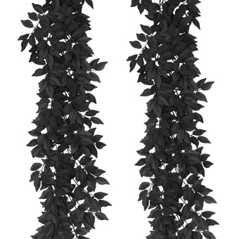 RECUTMS 2PCS Artificial Black Silk Leaves Vine Halloween Garland 5.9Ft