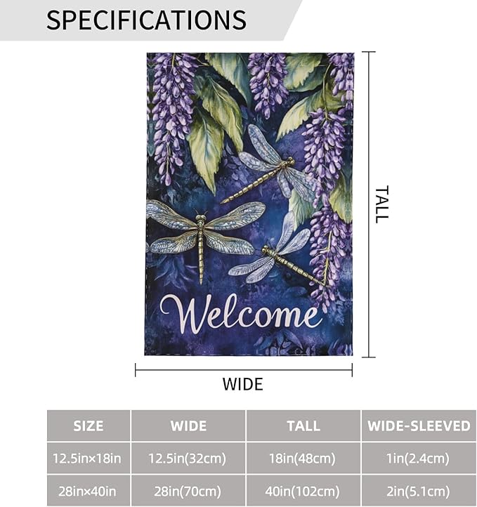 Plants Dragonfly Garden Flag 12x18 Inch Double Sided All-Weather Polyester Outdoor Flag For Patio Lawn Yard And Garden Welcome Decor