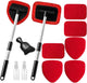 11pcs Windshield Cleaner Tool, Car Window Cleaning Wash Kit with 6 Reusable Microfiber Pads 2 Spray Bottles and Extendable Handles Auto Glass Wiper Kit, Red