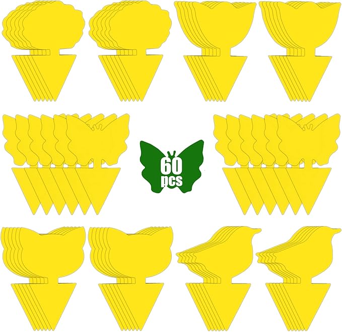 60 Pack Fruit Fly Trap for Indoors, Gnat Traps for House Indoor Gnat Killer, House Plant Gnats Bugs Sticky Killer Fruit Fly Traps for Indoor