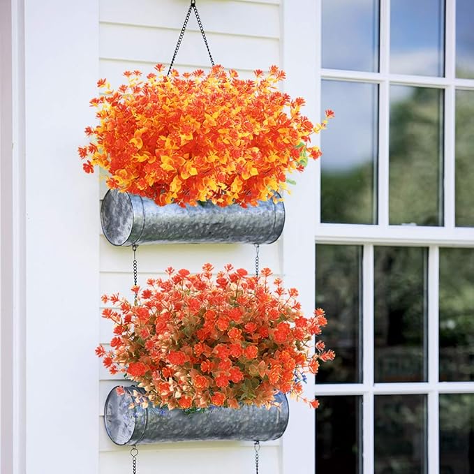 ArtBloom 24 Bundles Artificial Fall Flowers No Fade Faux Autumn Plants, Fake Indoor Outdoor Greenery for Thanksgiving Christmas Wedding Party Home Garden Fireplace Décor (Tangerine)