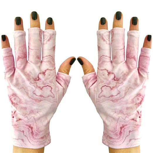 ManiGlovz - Original UPF 50+ UV Light Protection Nail Gloves | Gel Manicure & Anti UV Fingerless Gloves for Women | Marble Pink