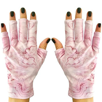 ManiGlovz - Original UPF 50+ UV Light Protection Nail Gloves | Gel Manicure & Anti UV Fingerless Gloves for Women | Marble Pink