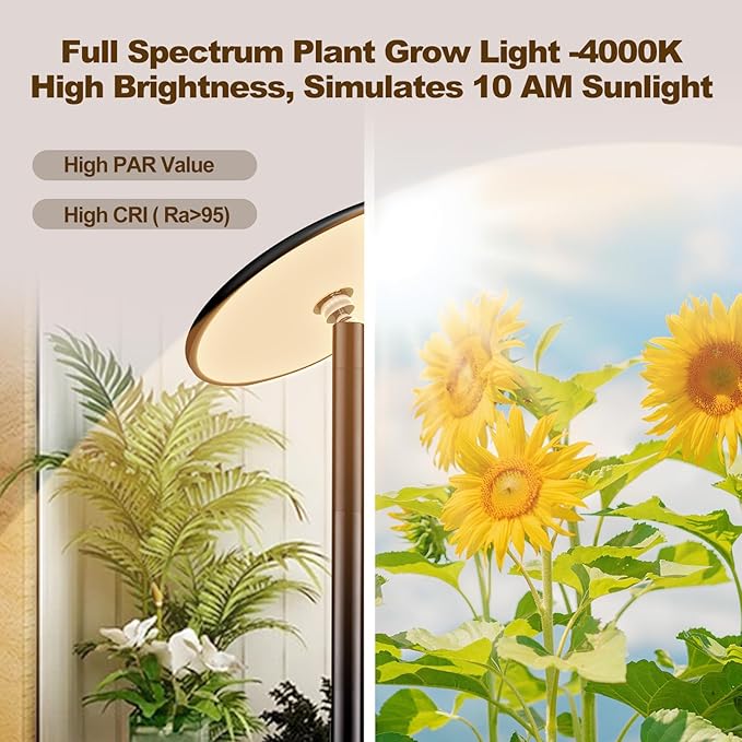 AJABotanics 69” Tall Grow Lights for Indoor Plants Full Spectrum, 40W Sunlike Standing Plant Lights for Indoor Growing, 10-Level Dimmable, Adjustable Height for Various Plant Sizes