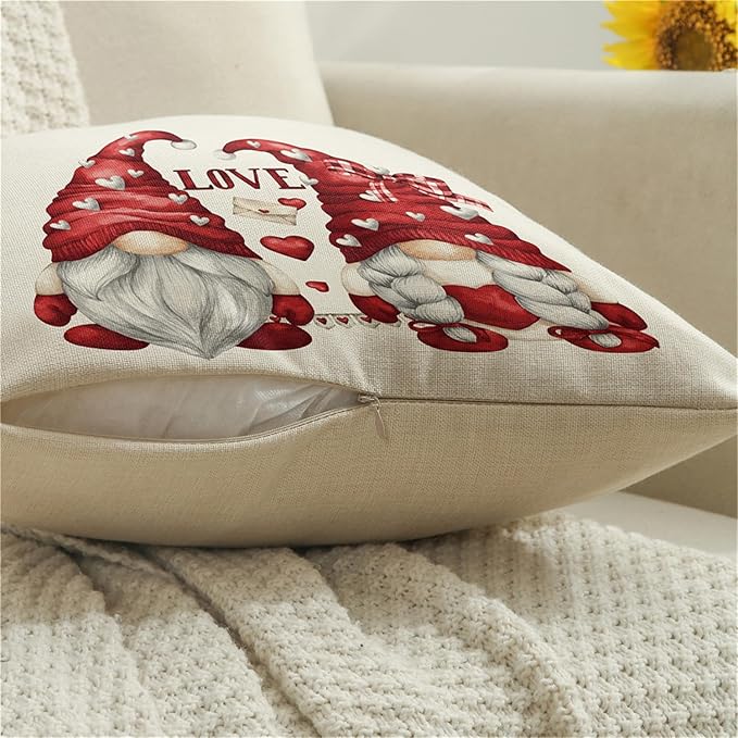 NIGHTWISH Valentine's Day Pillow Covers 20x20 Set of 4 Love Heart Truck Gnomes Valentines Day Decorations XOXO Wedding Throw Cushion Case for Sofa Couch