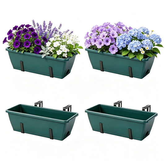 OYEAL Deck Railing Planter Boxes 4 Pack Hanging Planters for Outdoor Plants