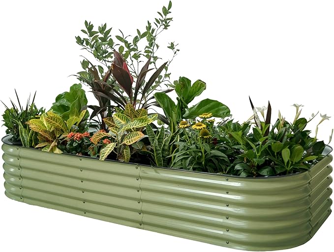 Vego garden Raised Garden Bed Kit, 17" Tall 10 in 1 Modular Metal Raised Garden Beds Kit, Metal Planter Box for Vegetables, Flowers, Herbs, Olive Green